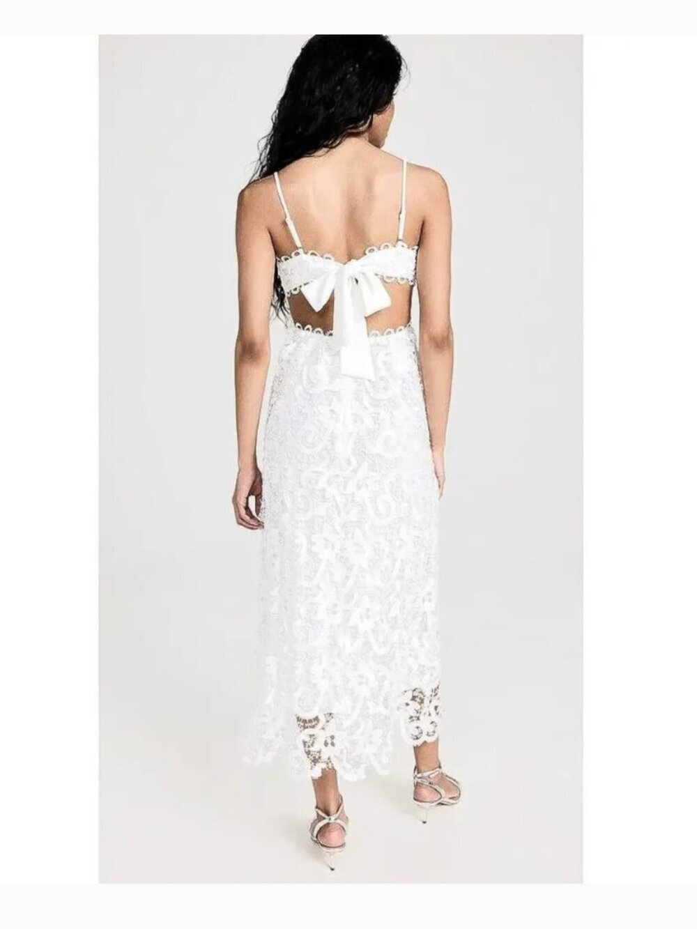 Saylor Wendie Dress Floral Lace Embroidered Cutout Open Tie Bow Back White Large - Picture 5 of 9